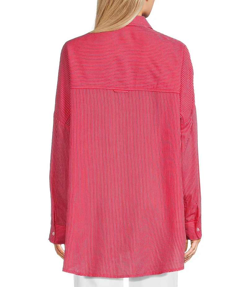 Copper Key Mini Stripe Print Oversized Fit Button-Front Woven Shirt