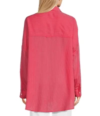Copper Key Mini Stripe Print Oversized Fit Button-Front Woven Shirt