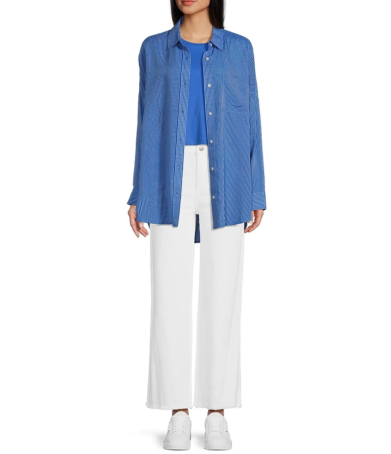 Copper Key Mini Stripe Print Oversized Fit Button-Front Woven Shirt