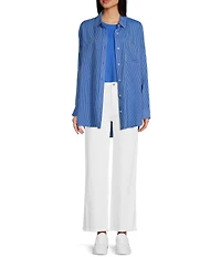 Copper Key Mini Stripe Print Oversized Fit Button-Front Woven Shirt