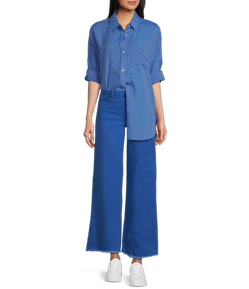 Copper Key Mini Stripe Print Oversized Fit Button-Front Woven Shirt