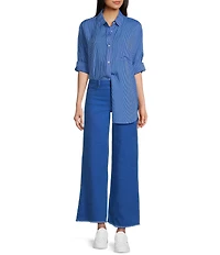 Copper Key Mini Stripe Print Oversized Fit Button-Front Woven Shirt