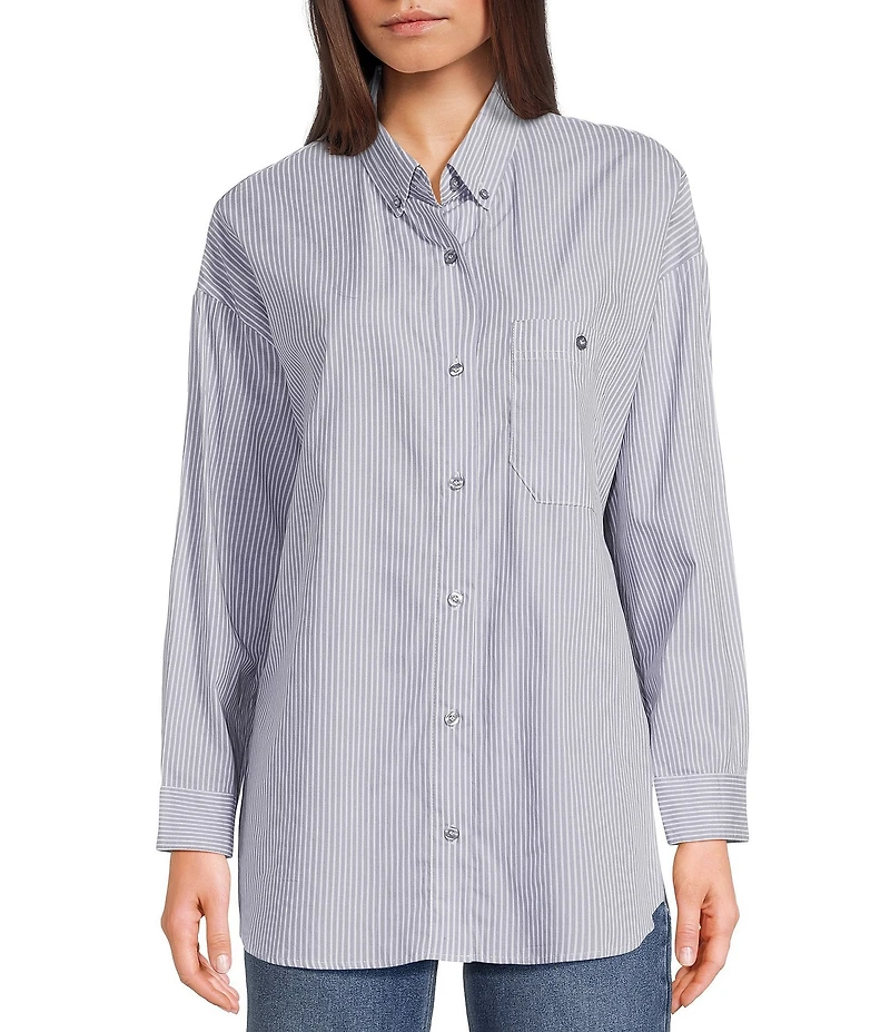 Copper Key Oversized Stripe Button-Front Shirt