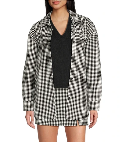 Copper Key Oversized Collared Plaid Jacket