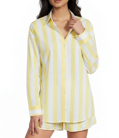 Copper Key Oversized Stripe Button Front Coordinating Blouse