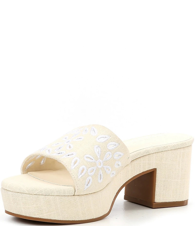 Copper Key Palm Linen Eyelet Platform Slide Sandals