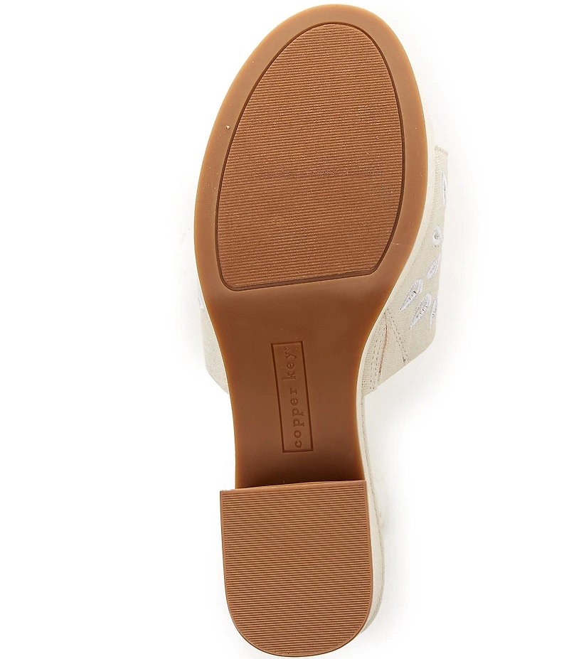 Copper Key Palm Linen Eyelet Platform Slide Sandals