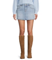 Copper Key Pearl Embellished Denim Mini Skirt