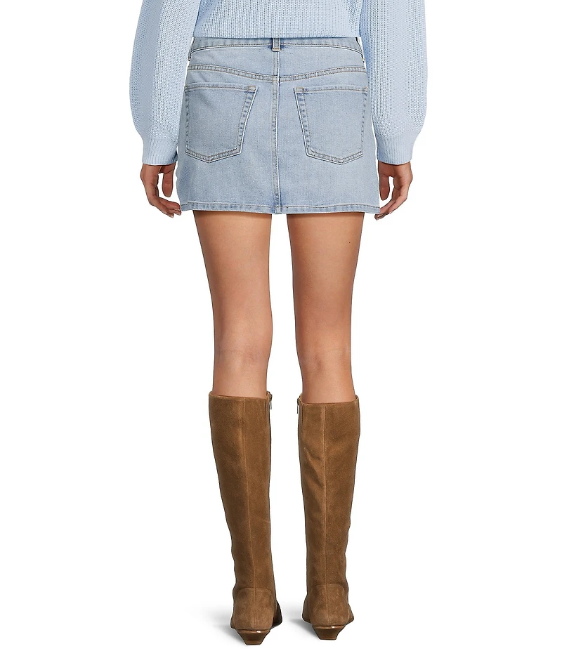 Copper Key Pearl Embellished Denim Mini Skirt