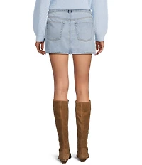 Copper Key Pearl Embellished Denim Mini Skirt