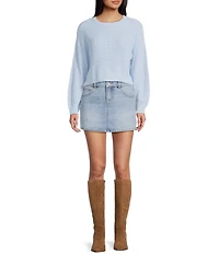 Copper Key Pearl Embellished Denim Mini Skirt