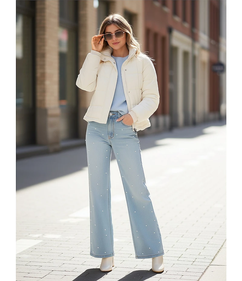 Copper Key Pearl Embellished Jeans