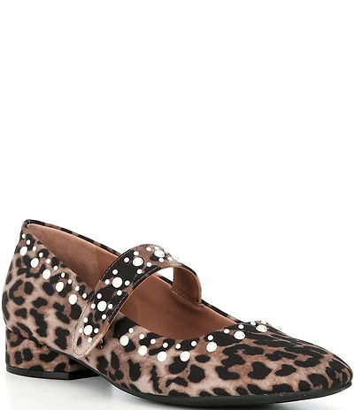 Copper Key Pearl Studded Leopard Print Mary Jane Pumps