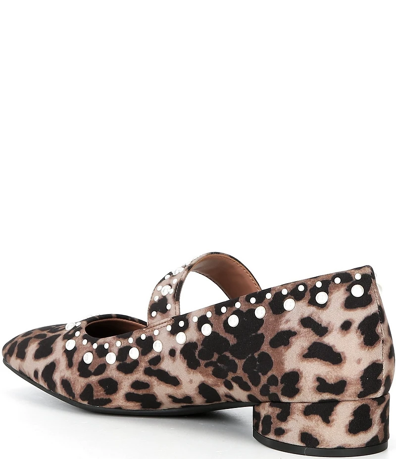 Copper Key Pearl Studded Leopard Print Mary Jane Pumps