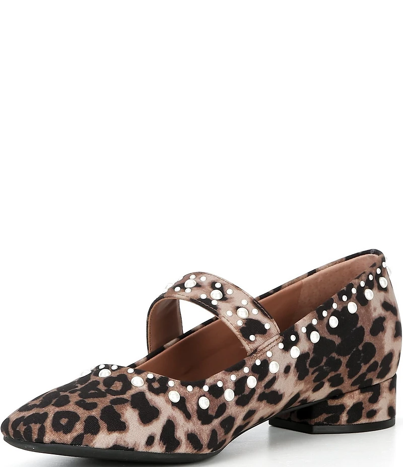 Copper Key Pearl Studded Leopard Print Mary Jane Pumps