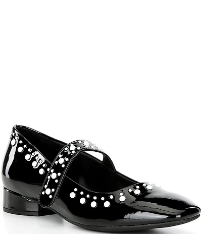 Copper Key Studded Pearl Patent Mary Jane Pumps