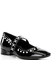 Copper Key Studded Pearl Patent Mary Jane Pumps