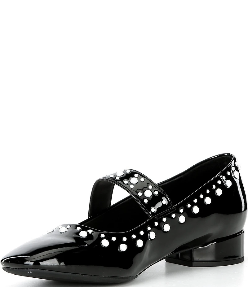 Copper Key Studded Pearl Patent Mary Jane Pumps