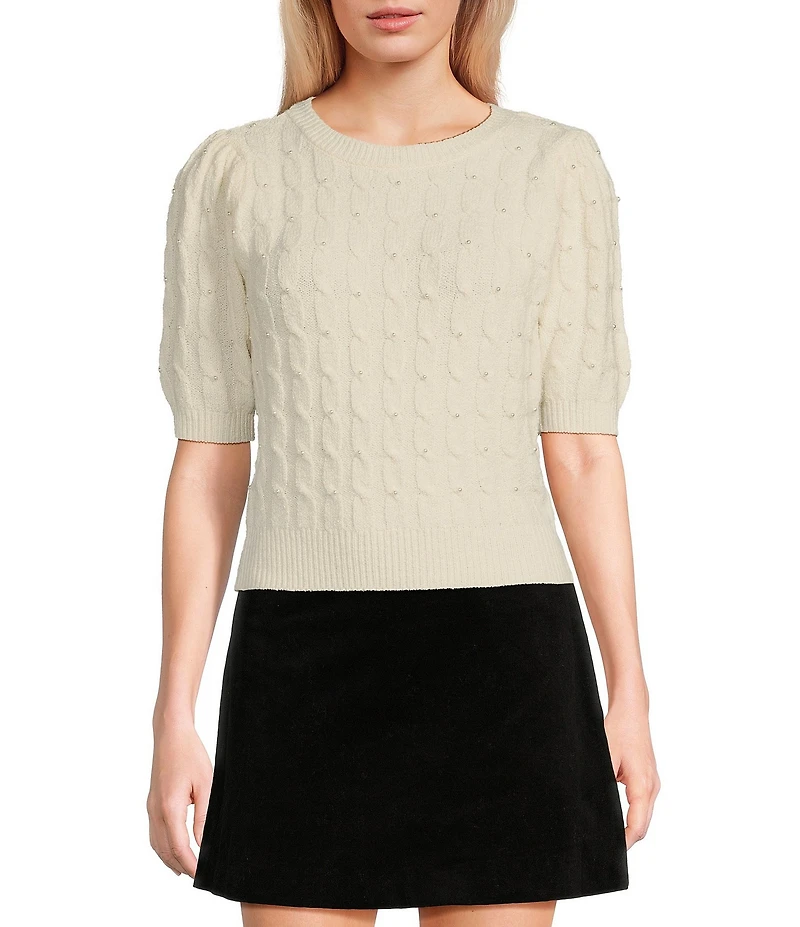 Copper Key Pearled Short Sleeve Sweater