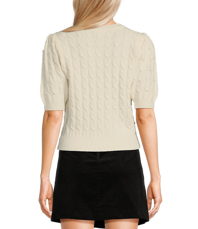 Copper Key Pearled Short Sleeve Sweater