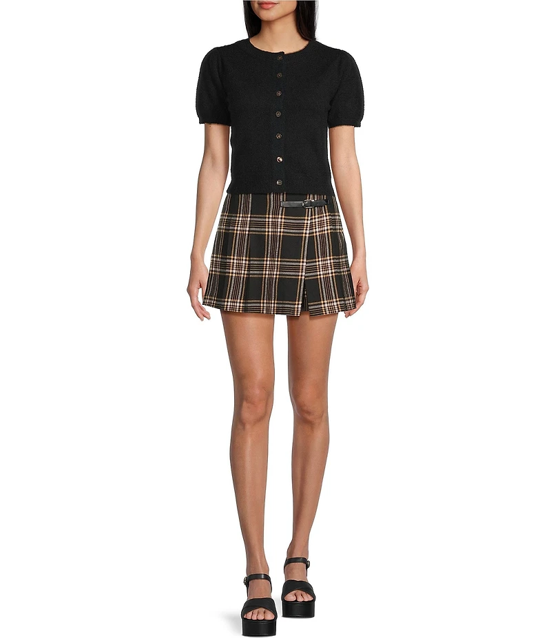 Copper Key Plaid Buckle Mini Skirt