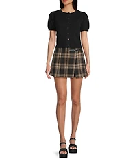 Copper Key Plaid Buckle Mini Skirt