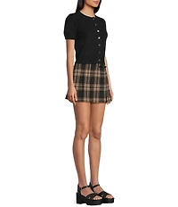 Copper Key Plaid Buckle Mini Skirt