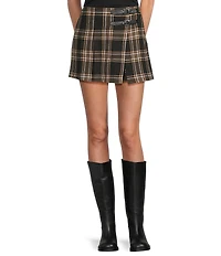 Copper Key Plaid Buckle Mini Skirt