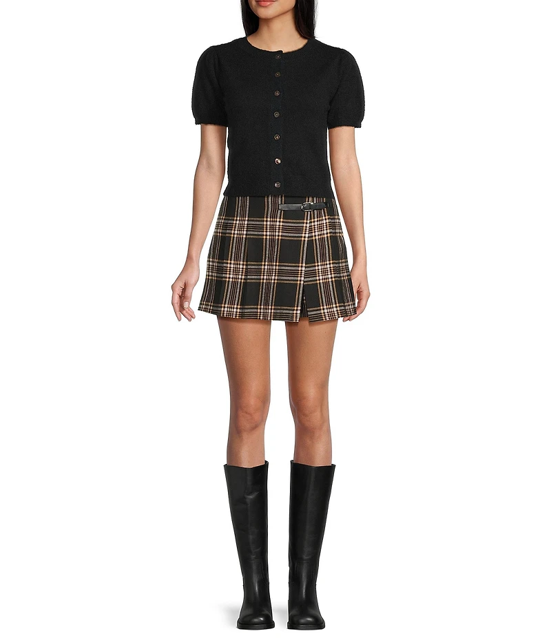 Copper Key Plaid Buckle Mini Skirt