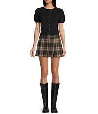 Copper Key Plaid Buckle Mini Skirt