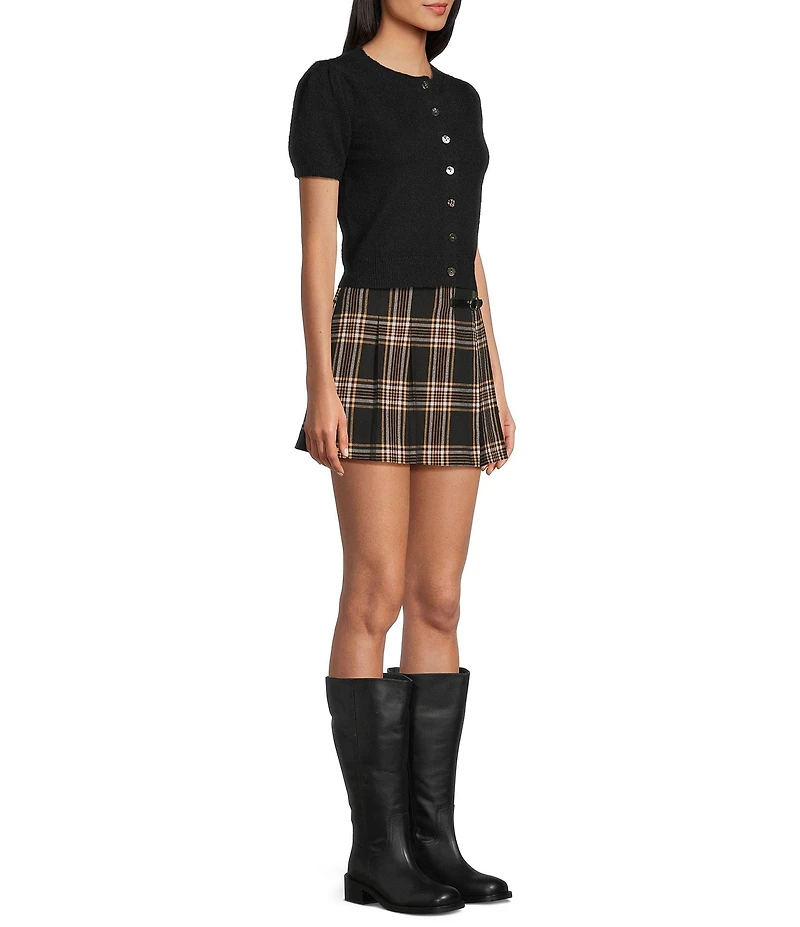 Copper Key Plaid Buckle Mini Skirt