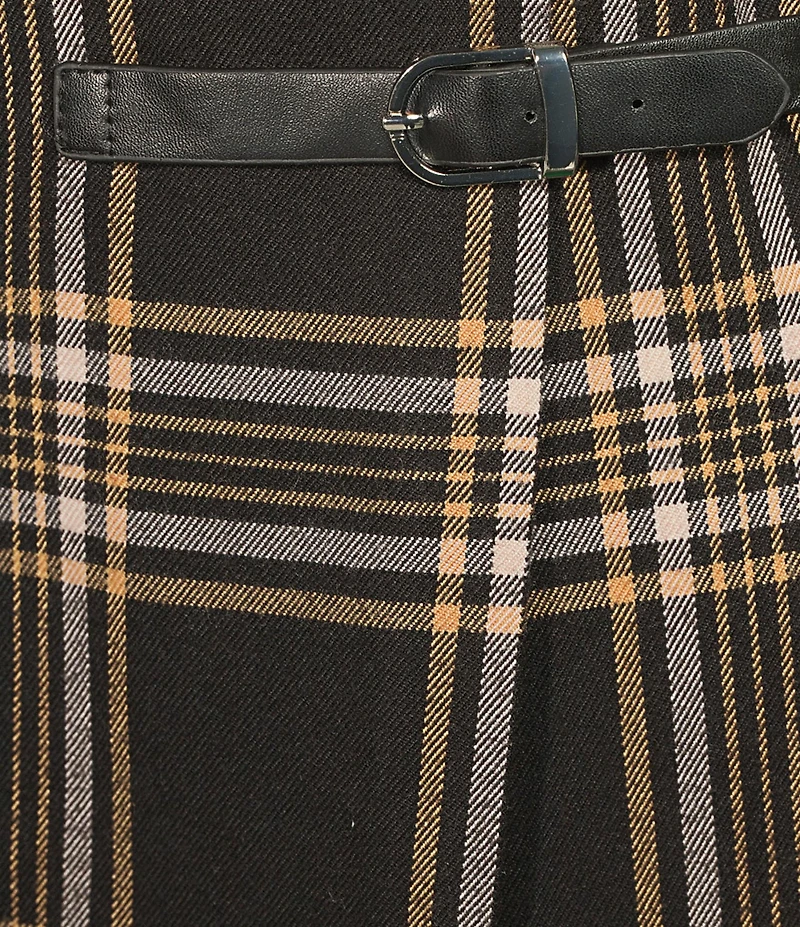 Copper Key Plaid Buckle Mini Skirt
