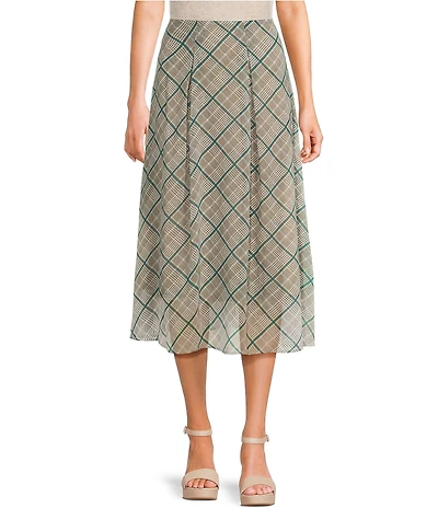 Copper Key Plaid Midi Skirt