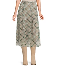Copper Key Plaid Pleated Midi Skirt