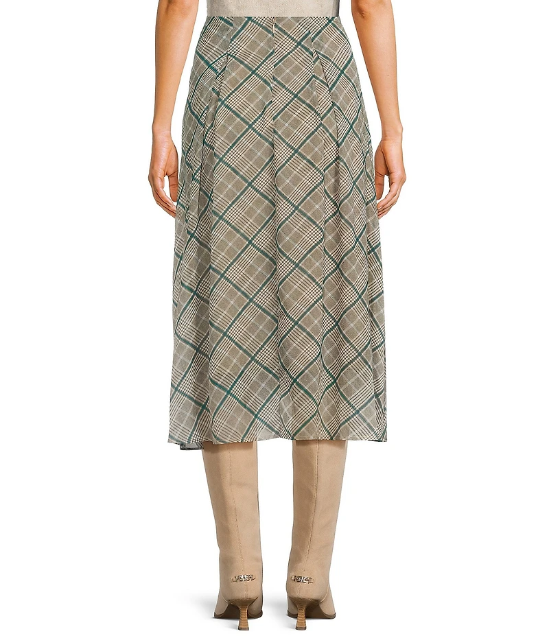 Copper Key Plaid Pleated Midi Skirt
