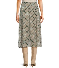 Copper Key Plaid Pleated Midi Skirt