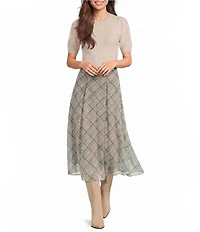 Copper Key Plaid Pleated Midi Skirt