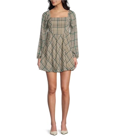 Copper Key Plaid V Waist Long Sleeve Dress