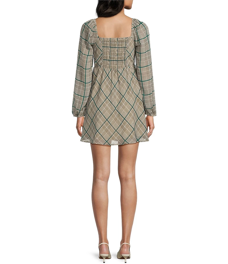 Copper Key Plaid V Waist Long Sleeve Dress