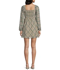Copper Key Plaid V Waist Long Sleeve Dress