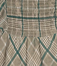 Copper Key Plaid V Waist Long Sleeve Dress