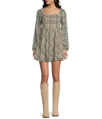 Copper Key Plaid V Waist Long Sleeve Dress