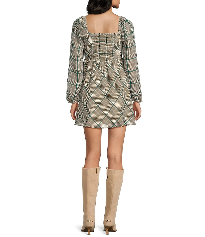 Copper Key Plaid V Waist Long Sleeve Dress