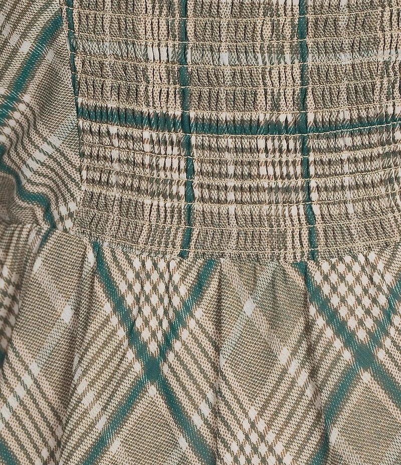 Copper Key Plaid V Waist Long Sleeve Dress