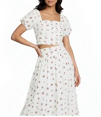 Copper Key Pleated Cherry Print Coordinating Blouse
