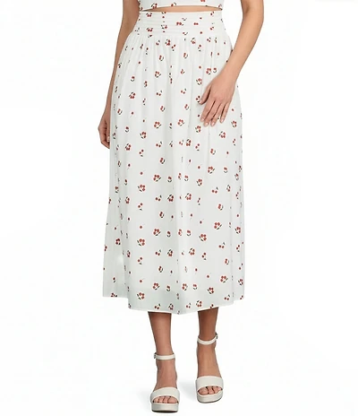 Copper Key Pleated Cherry Print Coordinating Maxi Skirt
