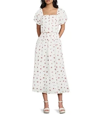 Copper Key Pleated Cherry Print Coordinating Maxi Skirt