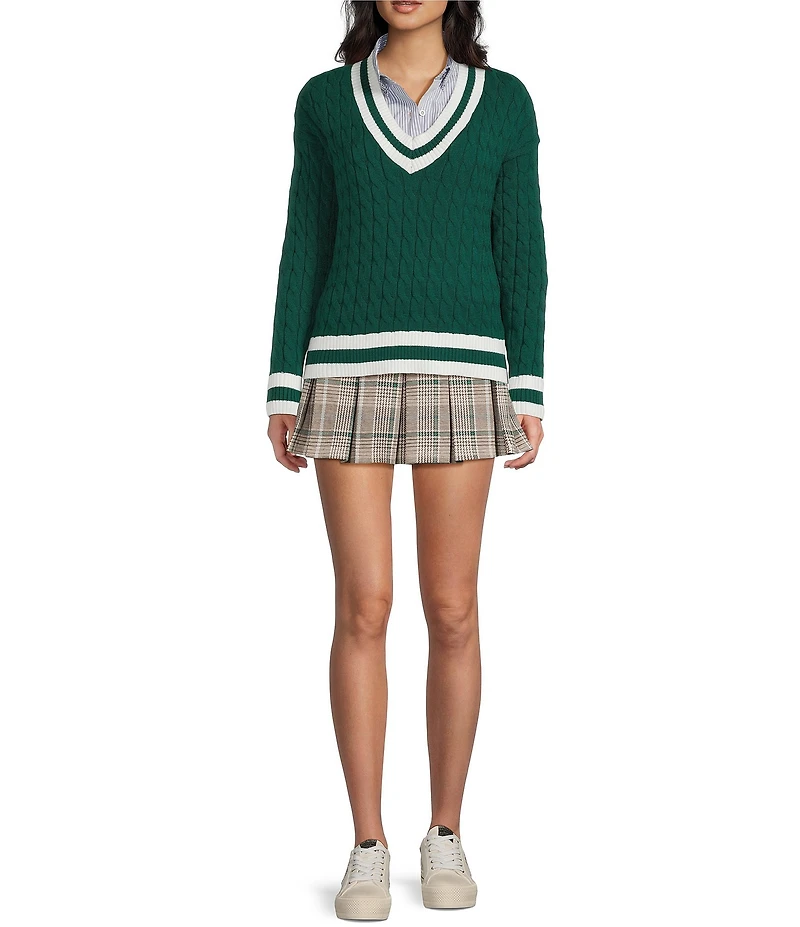 Copper Key Pleated Plaid Mini Skirt