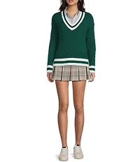Copper Key Pleated Plaid Mini Skirt