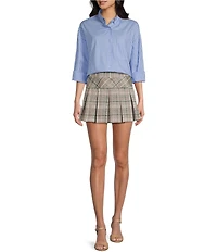 Copper Key Pleated Plaid Mini Skirt